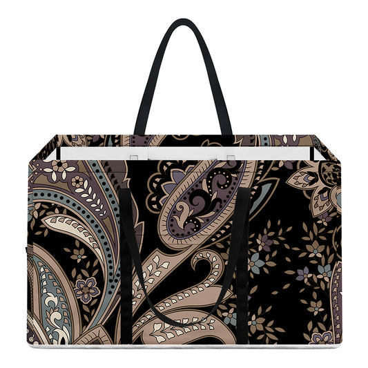 Dark Brown Paisley Pattern Print Utility Tote Bag