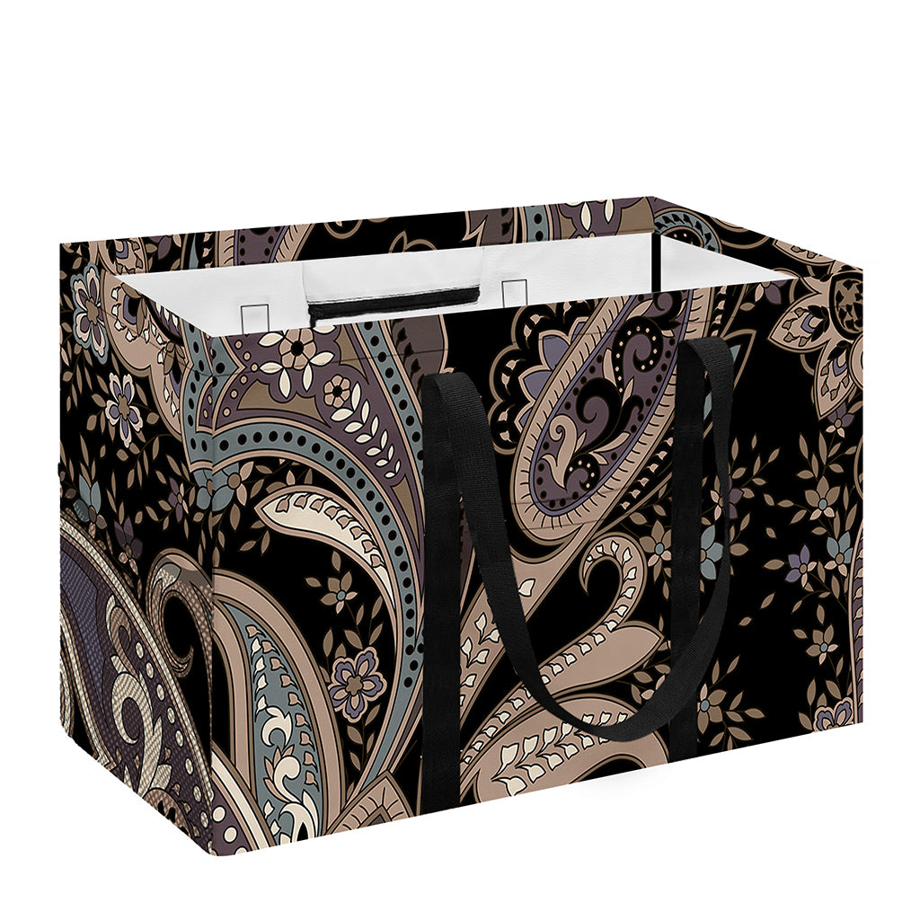 Dark Brown Paisley Pattern Print Utility Tote Bag