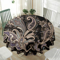 Dark Brown Paisley Pattern Print Waterproof Round Tablecloth