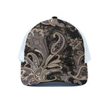 Dark Brown Paisley Pattern Print White Mesh Trucker Cap