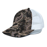 Dark Brown Paisley Pattern Print White Mesh Trucker Cap