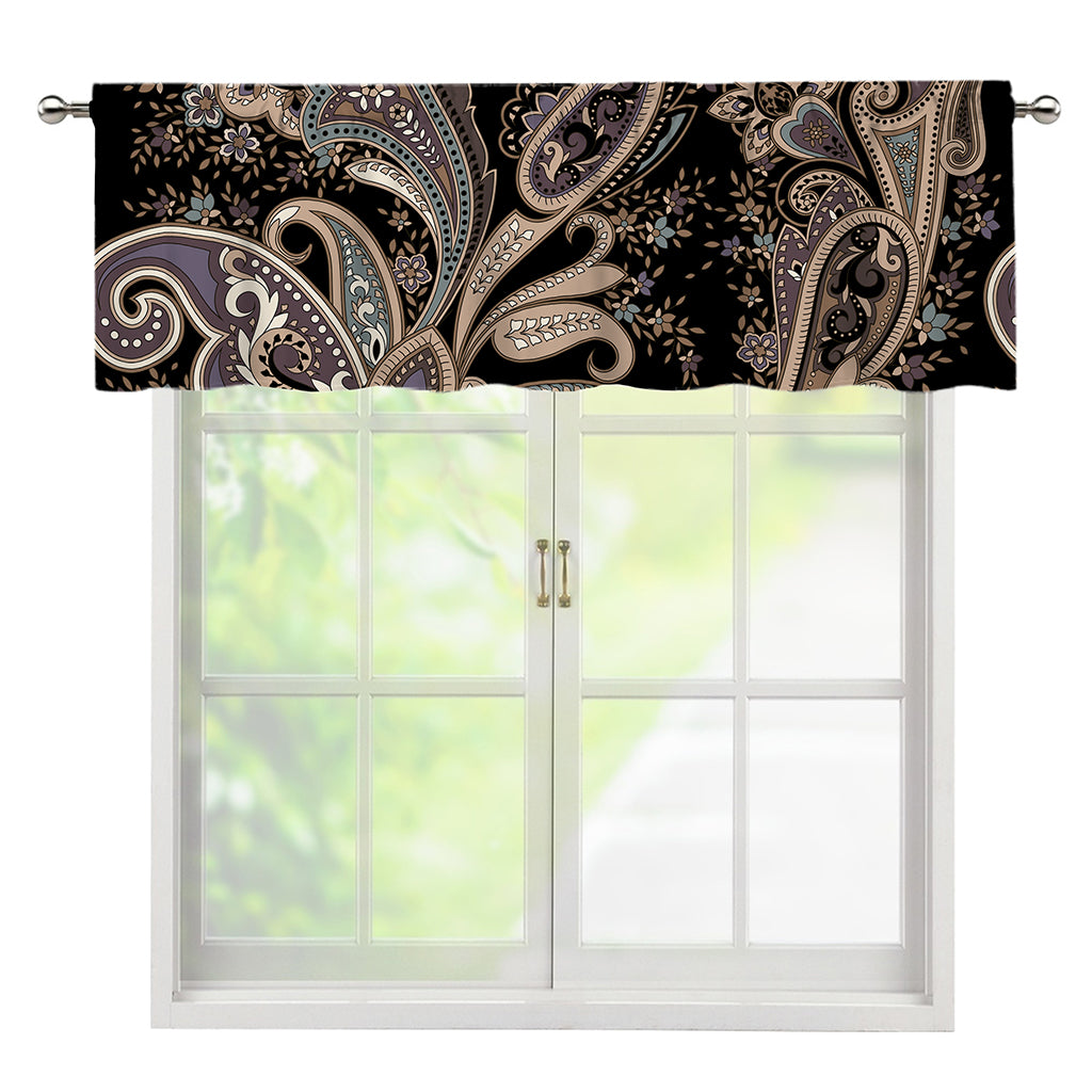 Dark Brown Paisley Pattern Print Window Valance