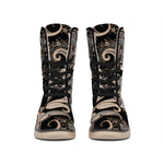 Dark Brown Paisley Pattern Print Winter Boots