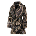 Dark Brown Paisley Pattern Print Women's Bathrobe