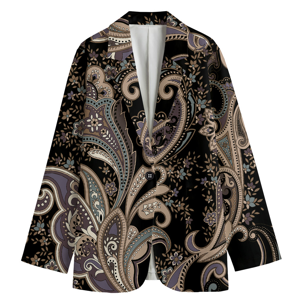 Dark Brown Paisley Pattern Print Women's Blazer