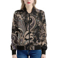 Dark Brown Paisley Pattern Print Women's Bomber Jacket