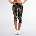 Dark Brown Paisley Pattern Print Women's Capri Leggings
