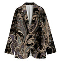 Dark Brown Paisley Pattern Print Women's Cotton Blazer