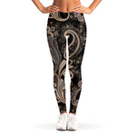Dark Brown Paisley Pattern Print Women's Leggings