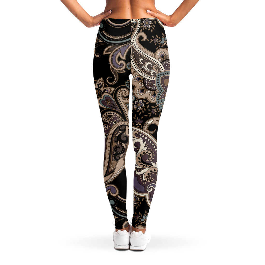 Dark Brown Paisley Pattern Print Women's Leggings