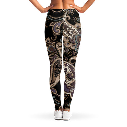 Dark Brown Paisley Pattern Print Women's Leggings