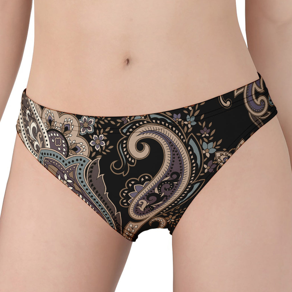 Dark Brown Paisley Pattern Print Women's Panties