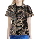 Dark Brown Paisley Pattern Print Women's Polo Shirt