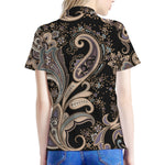 Dark Brown Paisley Pattern Print Women's Polo Shirt