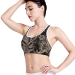 Dark Brown Paisley Pattern Print Women's Sports Bra