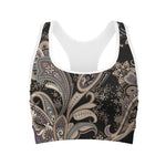 Dark Brown Paisley Pattern Print Women's Sports Bra