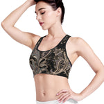 Dark Brown Paisley Pattern Print Women's Sports Bra