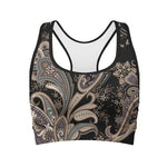 Dark Brown Paisley Pattern Print Women's Sports Bra
