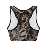 Dark Brown Paisley Pattern Print Women's Sports Bra