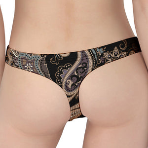 Dark Brown Paisley Pattern Print Women's Thong