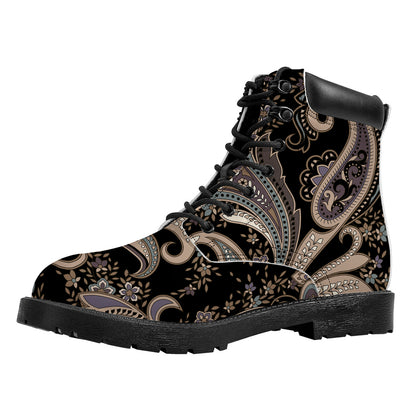 Dark Brown Paisley Pattern Print Work Boots