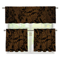 Dark Brown Western Damask Print 3 Piece Kitchen Curtains
