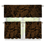 Dark Brown Western Damask Print 3 Piece Kitchen Curtains