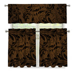 Dark Brown Western Damask Print 3 Piece Kitchen Curtains