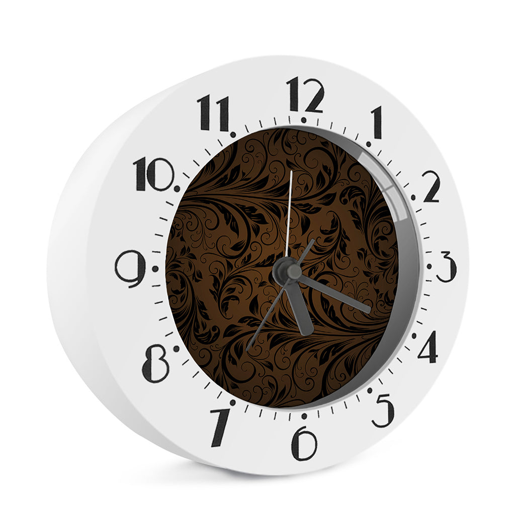 Dark Brown Western Damask Print Alarm Clock