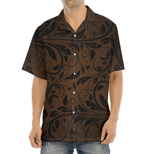Dark Brown Western Damask Print Aloha Shirt