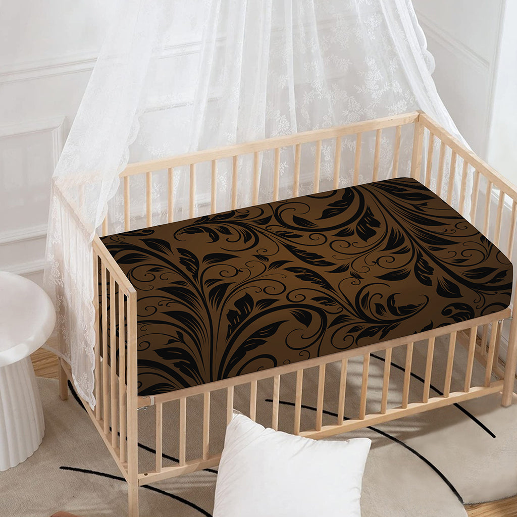 Dark Brown Western Damask Print Baby Crib Sheet