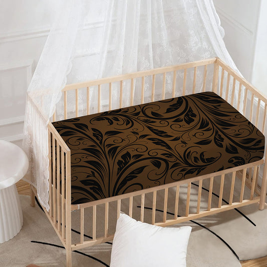 Dark Brown Western Damask Print Baby Crib Sheet