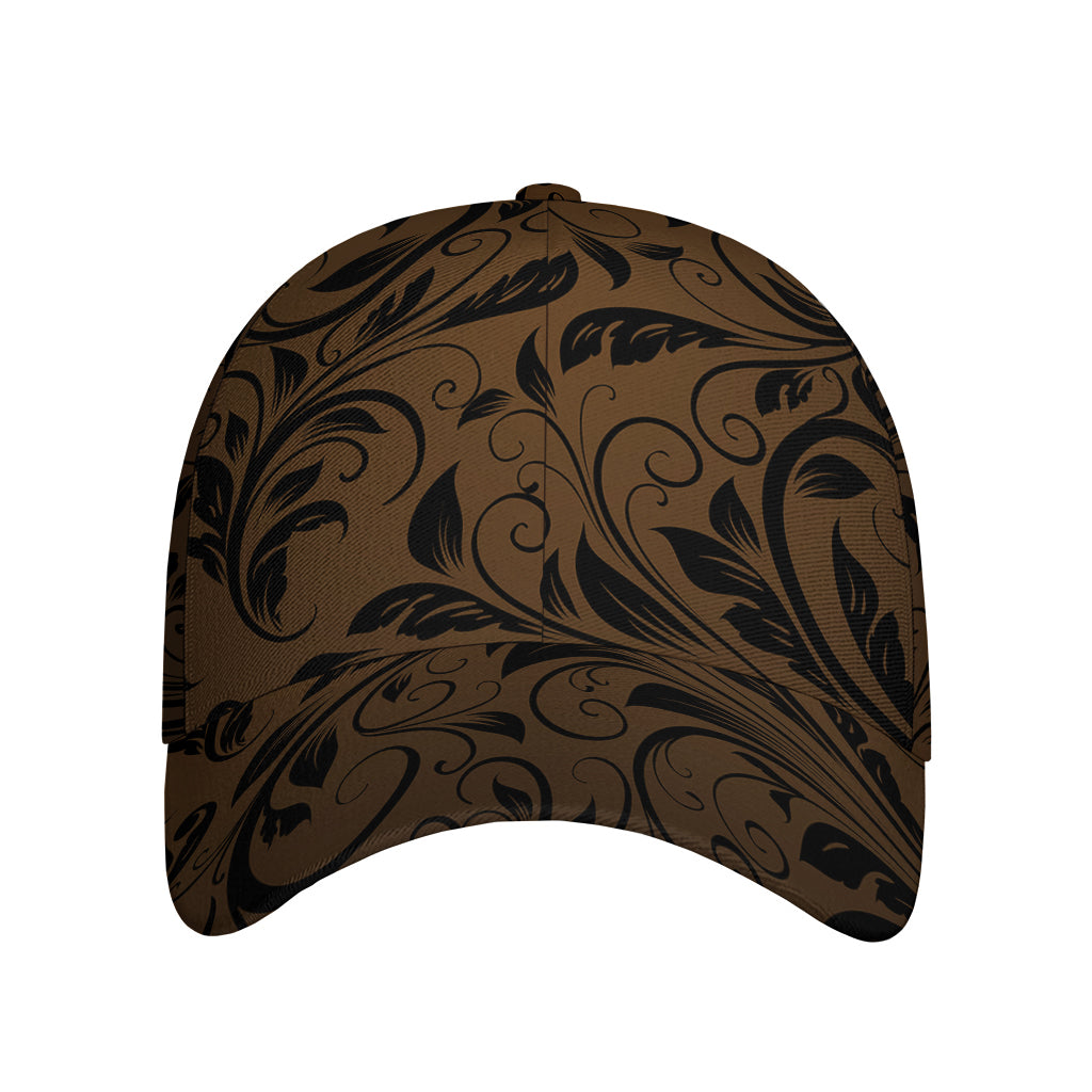 Dark Brown Western Damask Print Baseball Cap