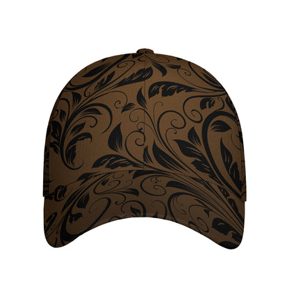 Dark Brown Western Damask Print Baseball Cap