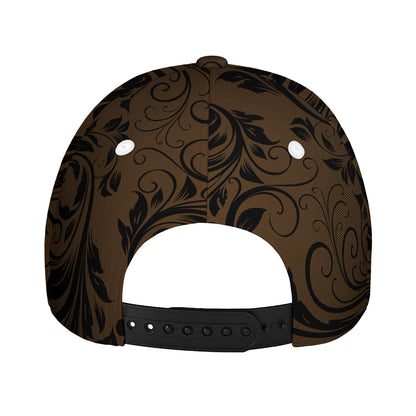 Dark Brown Western Damask Print Baseball Cap