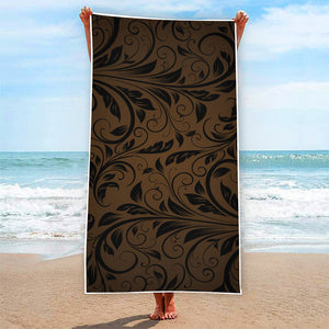 Dark Brown Western Damask Print Beach Towel