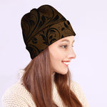 Dark Brown Western Damask Print Beanie