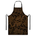 Dark Brown Western Damask Print Bib Apron With Pocket