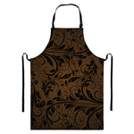 Dark Brown Western Damask Print Bib Apron With Pocket