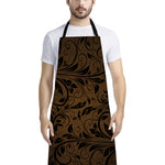 Dark Brown Western Damask Print Bib Apron With Pocket