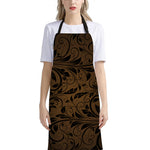 Dark Brown Western Damask Print Bib Apron With Pocket