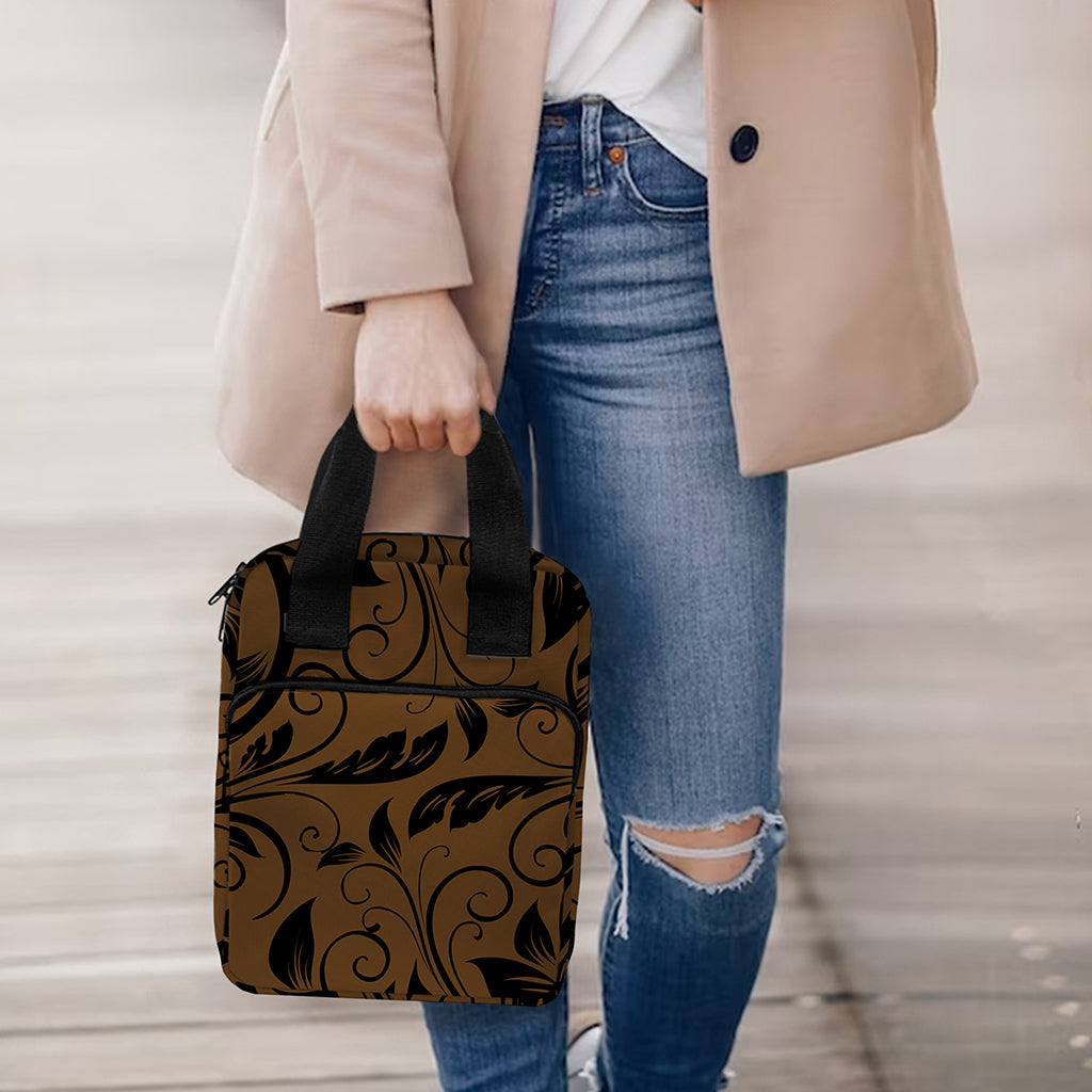 Dark Brown Western Damask Print Bible Tote Bag