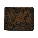 Dark Brown Western Damask Print Bifold Wallet
