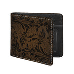 Dark Brown Western Damask Print Bifold Wallet