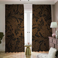 Dark Brown Western Damask Print Dimout Pencil Pleat Curtains