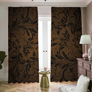 Dark Brown Western Damask Print Blackout Pencil Pleat Curtains