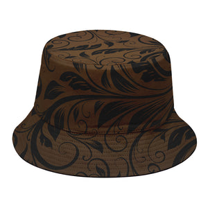 Dark Brown Western Damask Print Bucket Hat