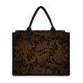 Dark Brown Western Damask Print Canvas Tote Bag
