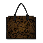 Dark Brown Western Damask Print Canvas Tote Bag