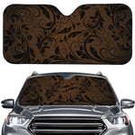 Dark Brown Western Damask Print Car Windshield Sun Shade